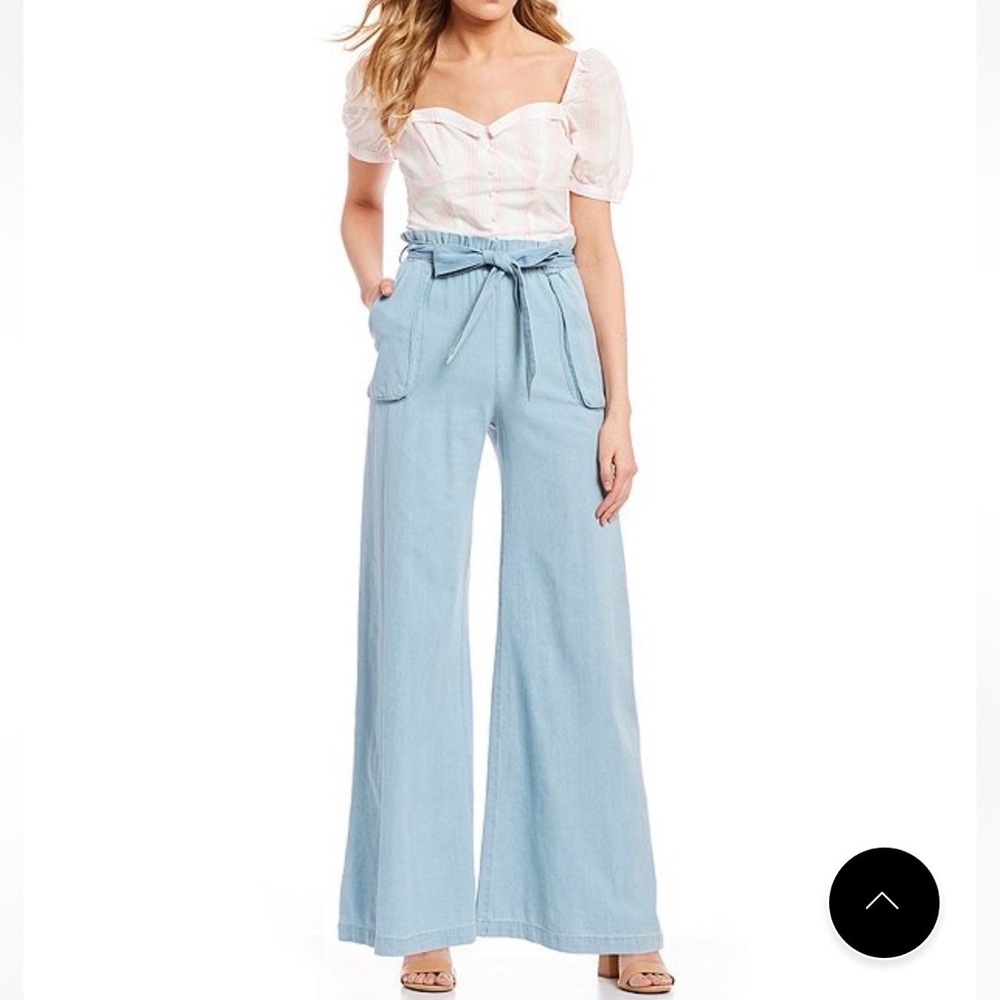 Light Blue Wide-Leg Pants - Picture 1 of 3